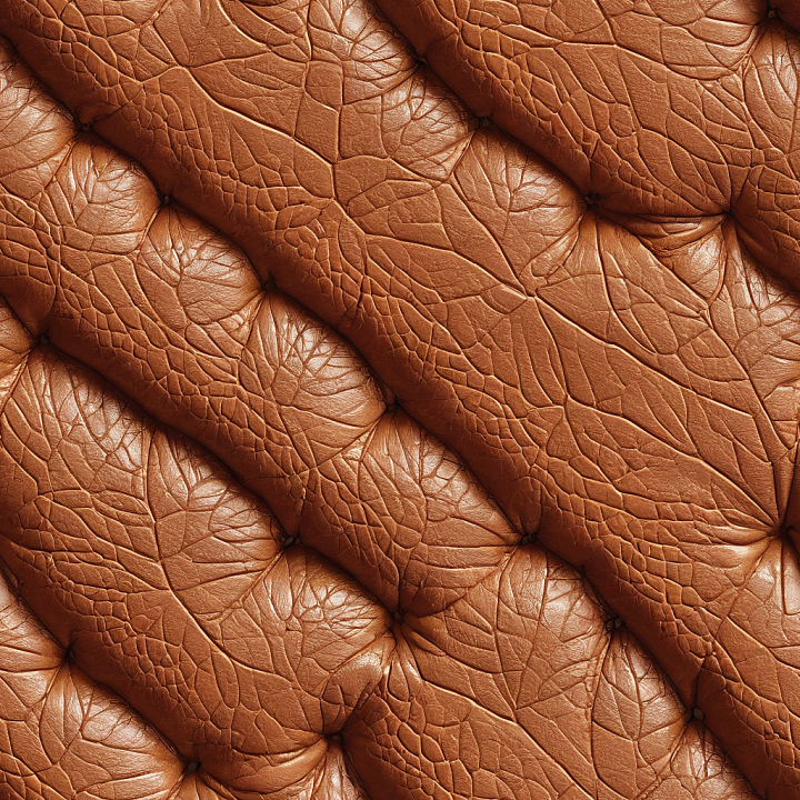 Quilted Vintage Brown Leather with Aged Wrinkled Grain seamless PBR texture preview