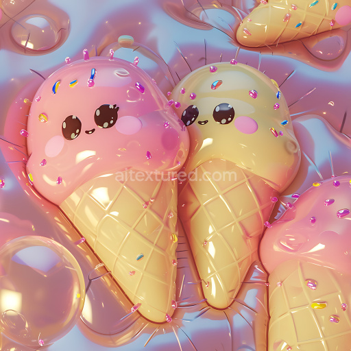 Seamless 3D Inflated PBR Texture Featuring Cute Pastel Ice Cream Plush with Sprinkles