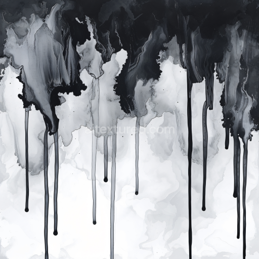 Seamless 3D Alcohol Ink PBR Texture with Black and White Ink Drips and Wisps