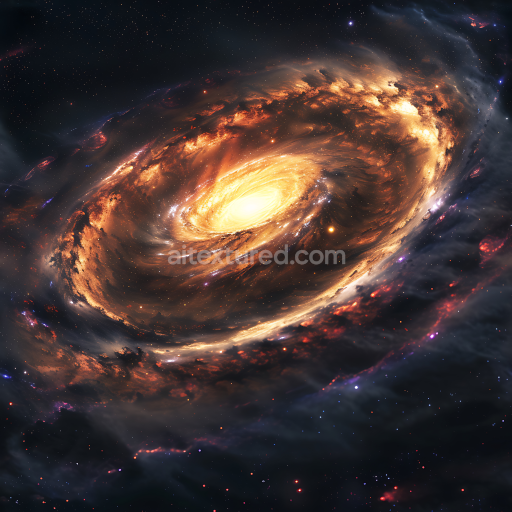 Seamless 3D Space PBR Texture Featuring Fiery Spiral Galaxy with Nebula Clouds