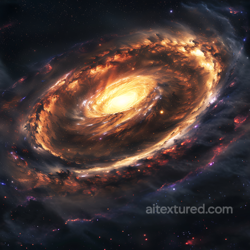 Space PBR Texture Featuring Fiery Spiral Galaxy with Nebula Clouds seamless Star, space, planets PBR texture