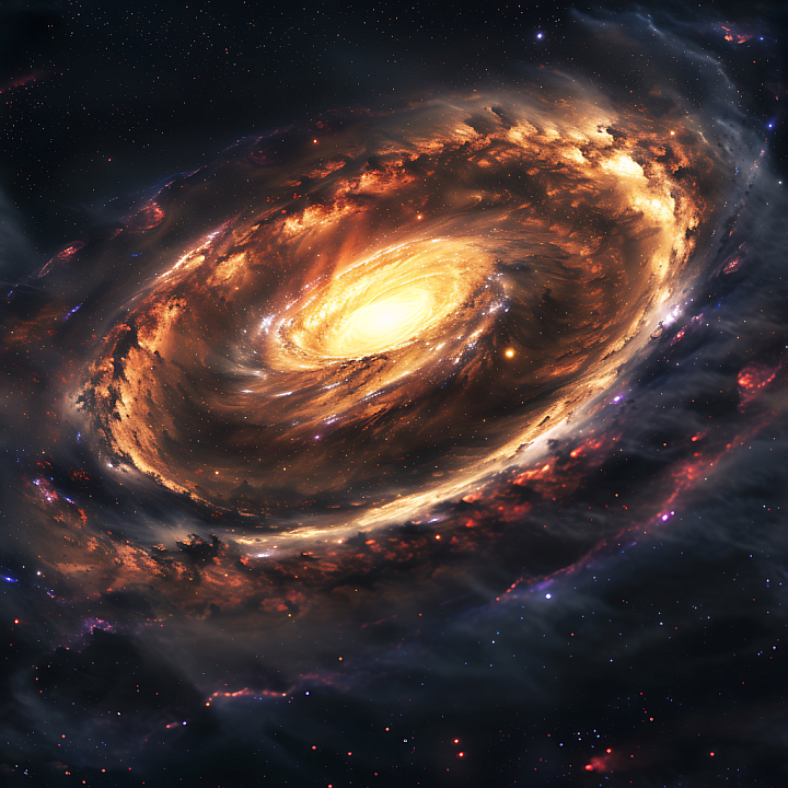 Space Featuring Fiery Spiral Galaxy with Nebula Clouds seamless PBR texture preview