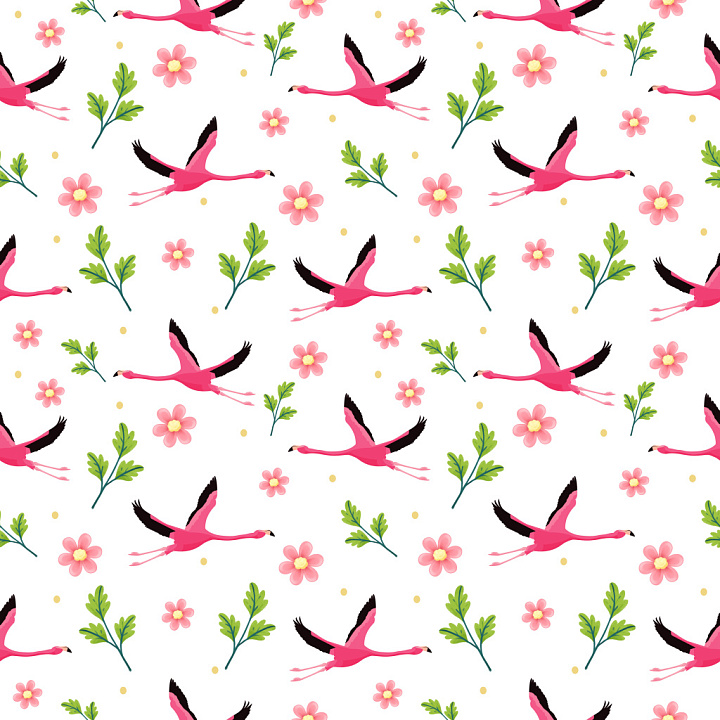 Pattern Featuring Pink Flamingo and Floral Motifs seamless PBR texture preview