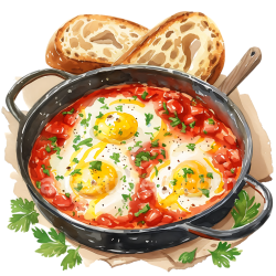 seamless Israeli Shakshuka Breakfast with Soft Challah Bread Illustration texture 8k free download PBR