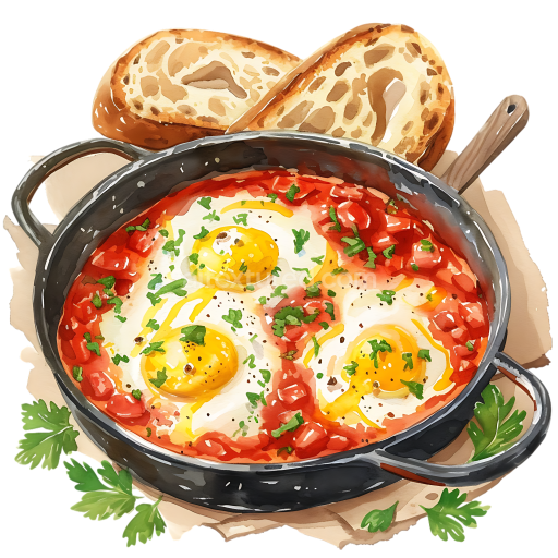 Preview — Israeli Shakshuka Breakfast with Soft Challah Bread Illustration