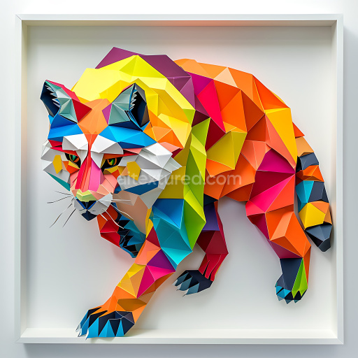 Seamless 3D PBR Texture of Geometric Origami-Style Multicolor Coati Fur