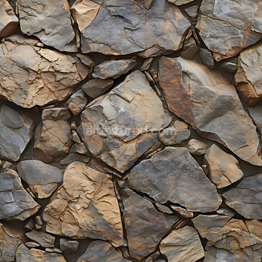 Seamless 3D Weathered Stone Wall PBR Texture with Layered Flat Rocks