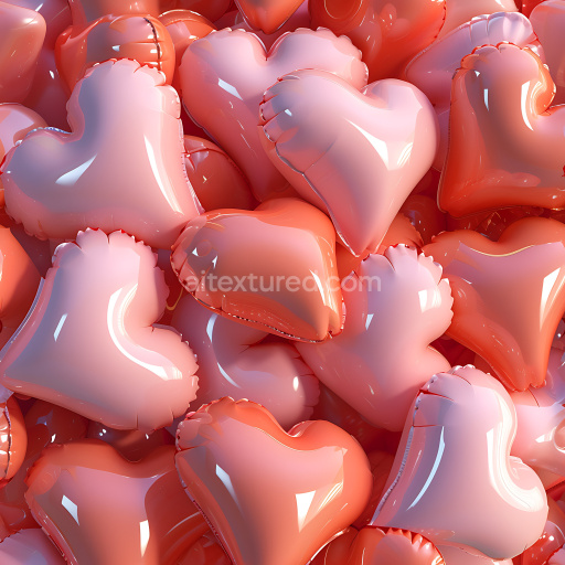 Seamless 3D Inflated PBR Texture of Glossy Pink and Coral Heart-Shaped Vinyl Balloons