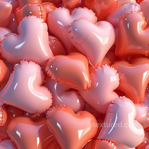 Inflated PBR Texture of Glossy Pink and Coral Heart-Shaped Vinyl Balloons seamless Inflated PBR texture