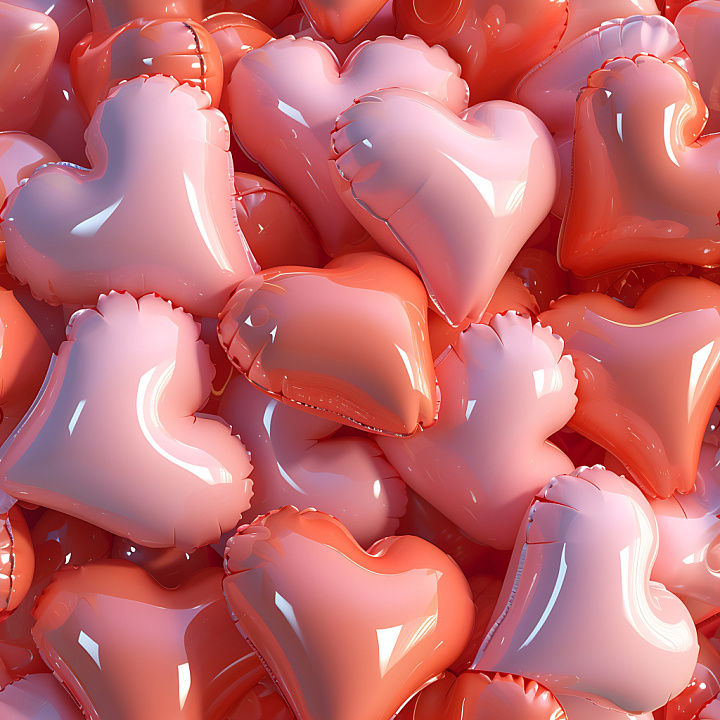 Inflated of Glossy Heart-Shaped Balloons in Pink and Coral seamless PBR texture preview