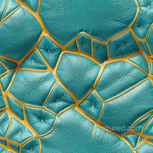 cracked teal leather PBR texture with mustard yellow panel seams seamless Leather PBR texture