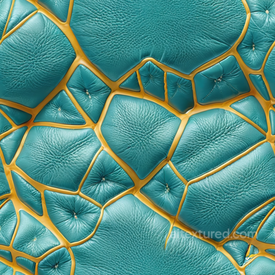 cracked teal leather PBR texture with mustard yellow panel seams Leather texture preview