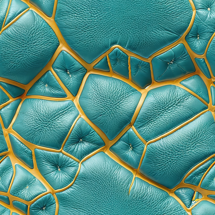 Cracked Teal Leather With Mustard Yellow Panel Seams seamless PBR texture preview