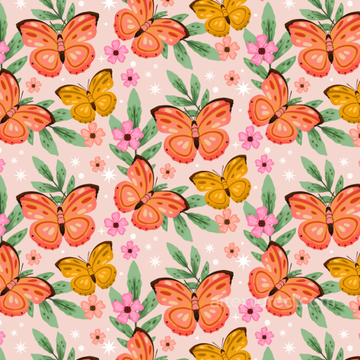 Watercolor Butterflies Pattern Texture with Floral Accents seamless Watercolor Butterflies PBR texture