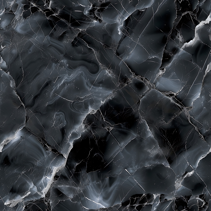 Black Natural Marble with Subtle Veins and Glossy Finish seamless PBR texture preview