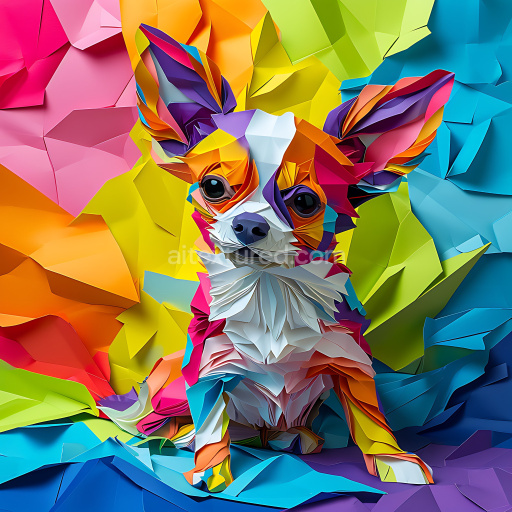 Seamless 3D PBR Texture of Origami Style Chihuahua with Multicolored Paper Folds