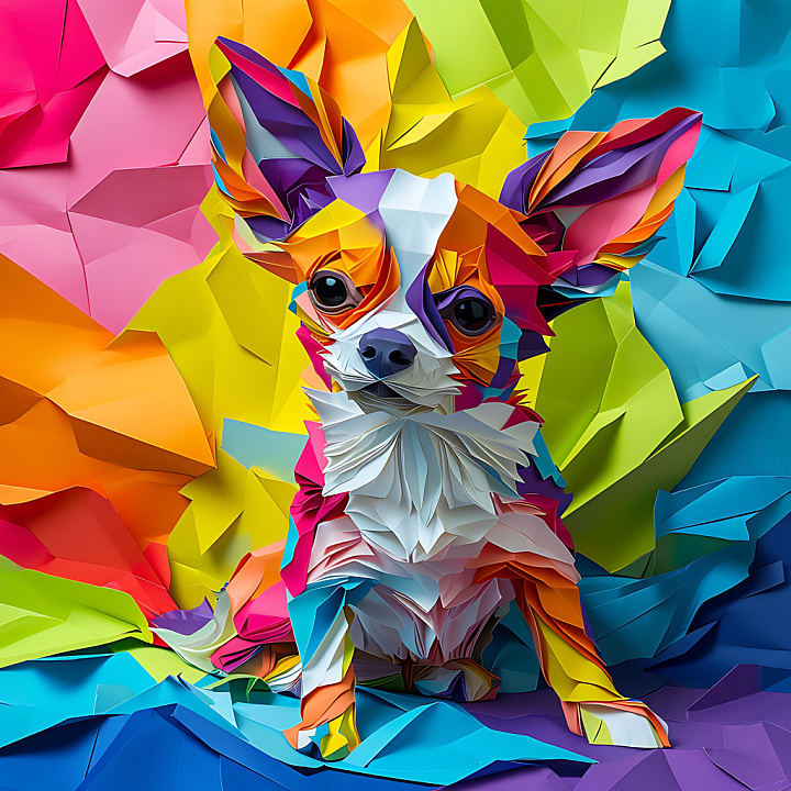 Animal of Origami Style Chihuahua with Multicolored Paper Folds seamless PBR texture preview