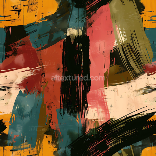 Seamless 3D Stylized Abstract Camouflage PBR Texture with Bold Brushstroke Pattern and Earth Tones