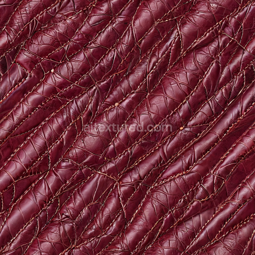 Seamless 3D Quilted Burgundy Leather PBR Texture with Detailed Wrinkles and Stitching
