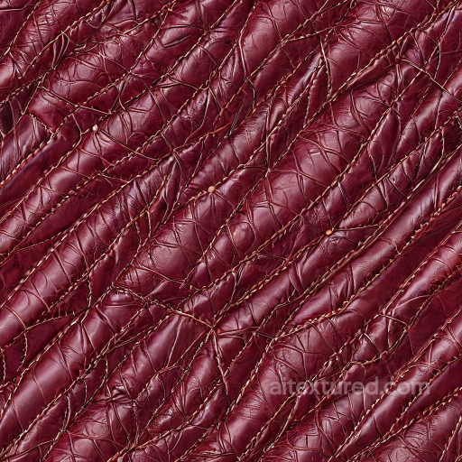Quilted Burgundy Leather PBR Texture with Detailed Wrinkles and Stitching seamless Leather PBR texture