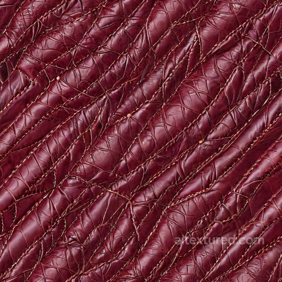 Quilted Burgundy Leather PBR Texture with Detailed Wrinkles and Stitching Leather texture preview