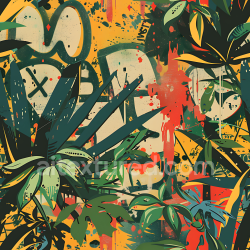 seamless Seamless 3D Stylized Jungle Camouflage PBR Texture with Graphic Leaves and Graffiti texture 8k free download PBR