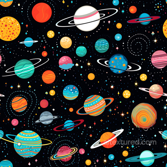 Space PBR Texture Featuring Cartoon Planets and Starfield Star, space, planets texture preview