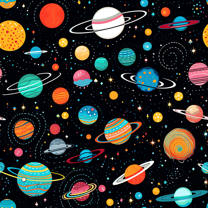 Space Featuring Cartoon Planets and Starfield seamless PBR texture preview