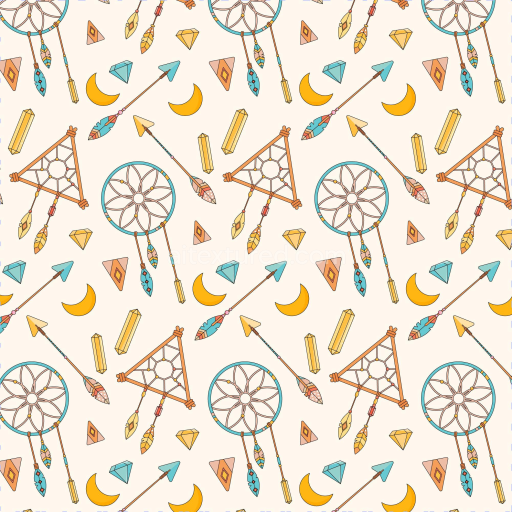 Seamless 3D PBR Boho Fabric Texture with Dreamcatchers, Arrows, and Crystals