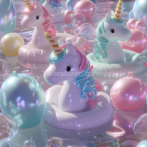 Seamless 3D Inflated Vinyl Panels Texture in Pastel Pink and Blue with Puffy Unicorn Motif