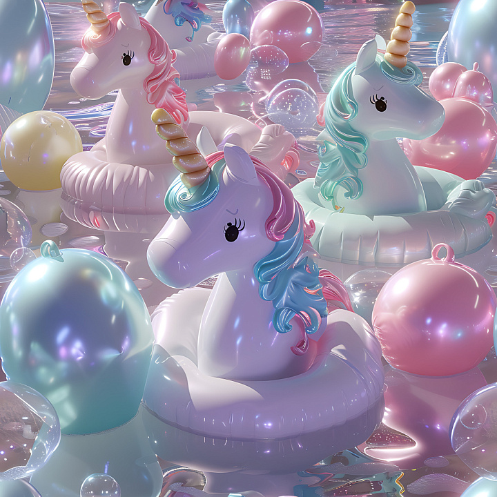 Inflated of Pastel Vinyl Unicorn Pool Floats seamless PBR texture preview