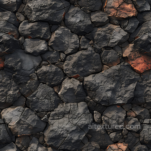 Charred Volcanic Rock Ground PBR Texture with Cracked Surface and Dark Tones seamless Stone PBR texture