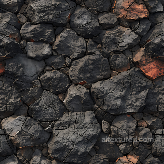 Charred Volcanic Rock Ground PBR Texture with Cracked Surface and Dark Tones Stone texture preview