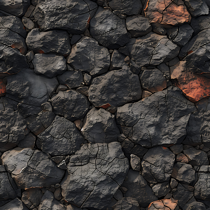 Charred Volcanic Rock Ground with Cracked Surface and Dark Tones seamless PBR texture preview