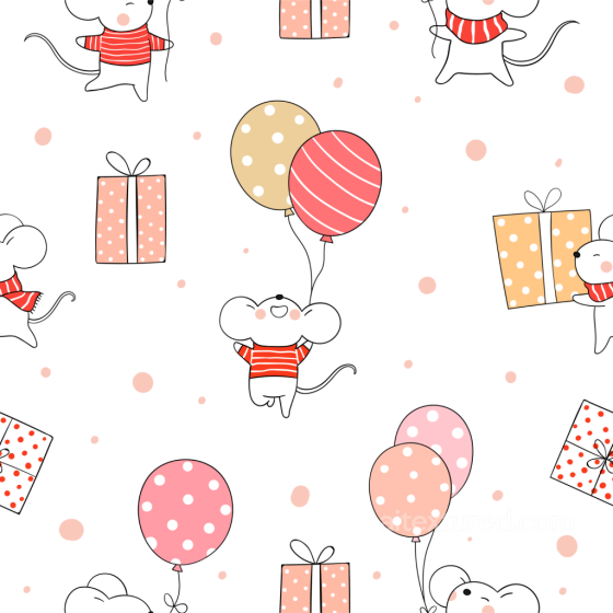 Featuring Cute Cartoon Mice with Balloons and Gifts Birthday texture preview