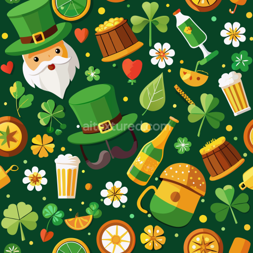 Seamless 3D PBR St Patrick Digital Paper Texture with Festive Icons and Green Palette