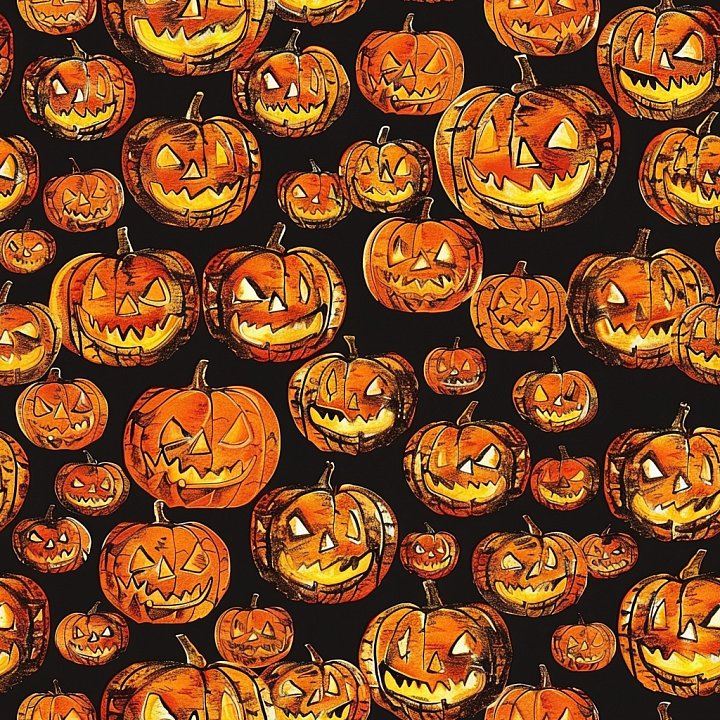 Vintage Halloween Jack-o'-Lantern Pumpkins Pattern seamless PBR texture preview