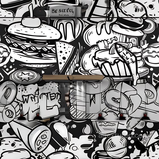Featuring Black & White Food-Themed Graffiti Art Graffiti texture preview