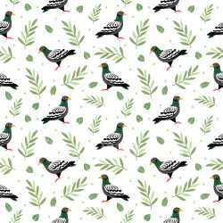 Pattern Bundle - Seamless 3D Pattern PBR Texture Featuring Stylized Pigeon Motifs and Green Leafy Elements texture preview