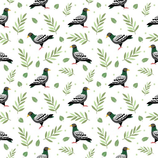 Pattern PBR Texture Featuring Stylized Pigeon Motifs and Green Leafy Elements seamless Pattern Bundle PBR texture