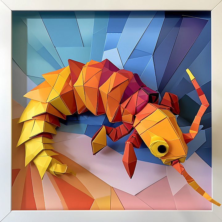 Centipede Origami with Geometric Colorful Segments seamless PBR texture preview
