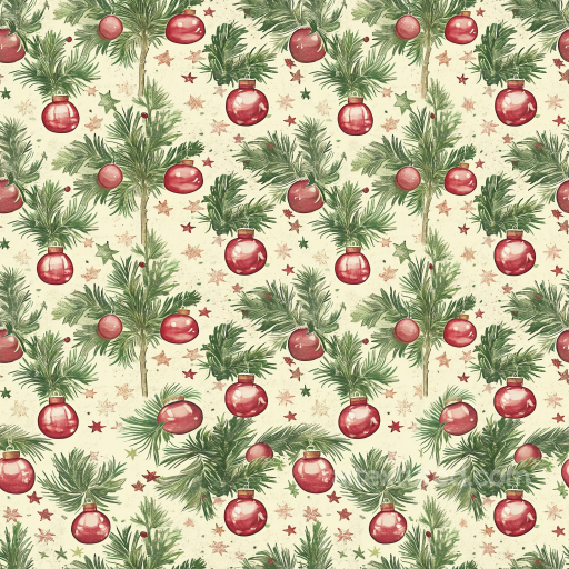 Christmas Vintage Texture of Vintage Christmas Ornaments and Pine Branches seamless Christmas vintage PBR texture