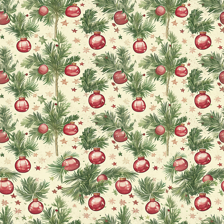 Christmas Vintage of Vintage Christmas Ornaments and Pine Branches Wood seamless PBR texture preview