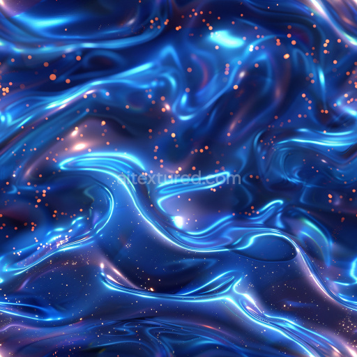 Seamless 3D PBR Glossy Blue Liquid Texture with Flowing Waves and Sparkling Particles