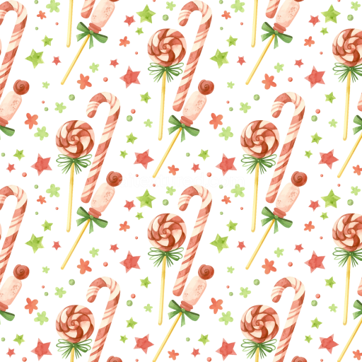 Seamless 3D PBR Watercolor Christmas Texture with Candy Cane and Lollipop Pattern