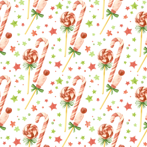Watercolor Christmas Texture with Candy Cane and Lollipop Pattern seamless Watercolor Christmas PBR texture