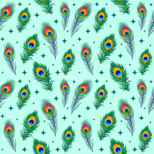 Pattern Bundle - Seamless 3D Pattern PBR Texture Featuring Vibrant Peacock Feather Motifs on Mint Backgrou… texture preview