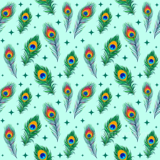 Pattern PBR Texture Featuring Vibrant Peacock Feather Motifs on Mint Background seamless Pattern Bundle PBR texture