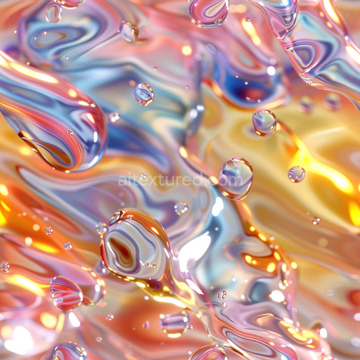 Seamless 3D PBR Texture Featuring Colorful Glossy Liquid Surface with Water Droplets