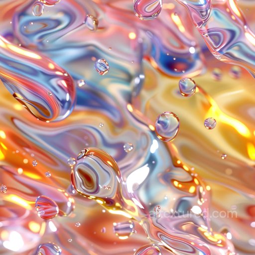 Seamless 3D PBR Texture Featuring Colorful Glossy Liquid Surface with Water Droplets texture preview